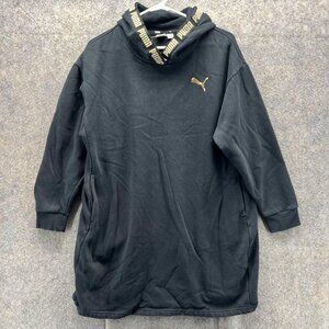 Puma Sweater Women Medium Black Hoodie Sweatshirt Jacket Gold Long Pullover